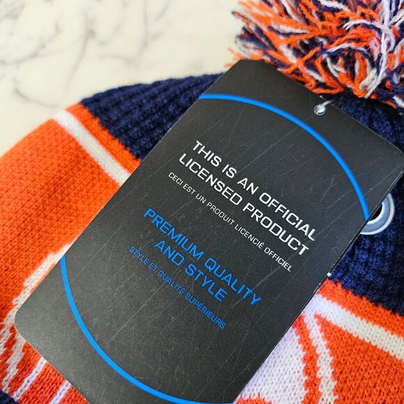 NFL Youth 8-20 Edmonton Oilers Orange/Navy Authentic Cuffed Knit Hat with Pom - Picture 5 of 7